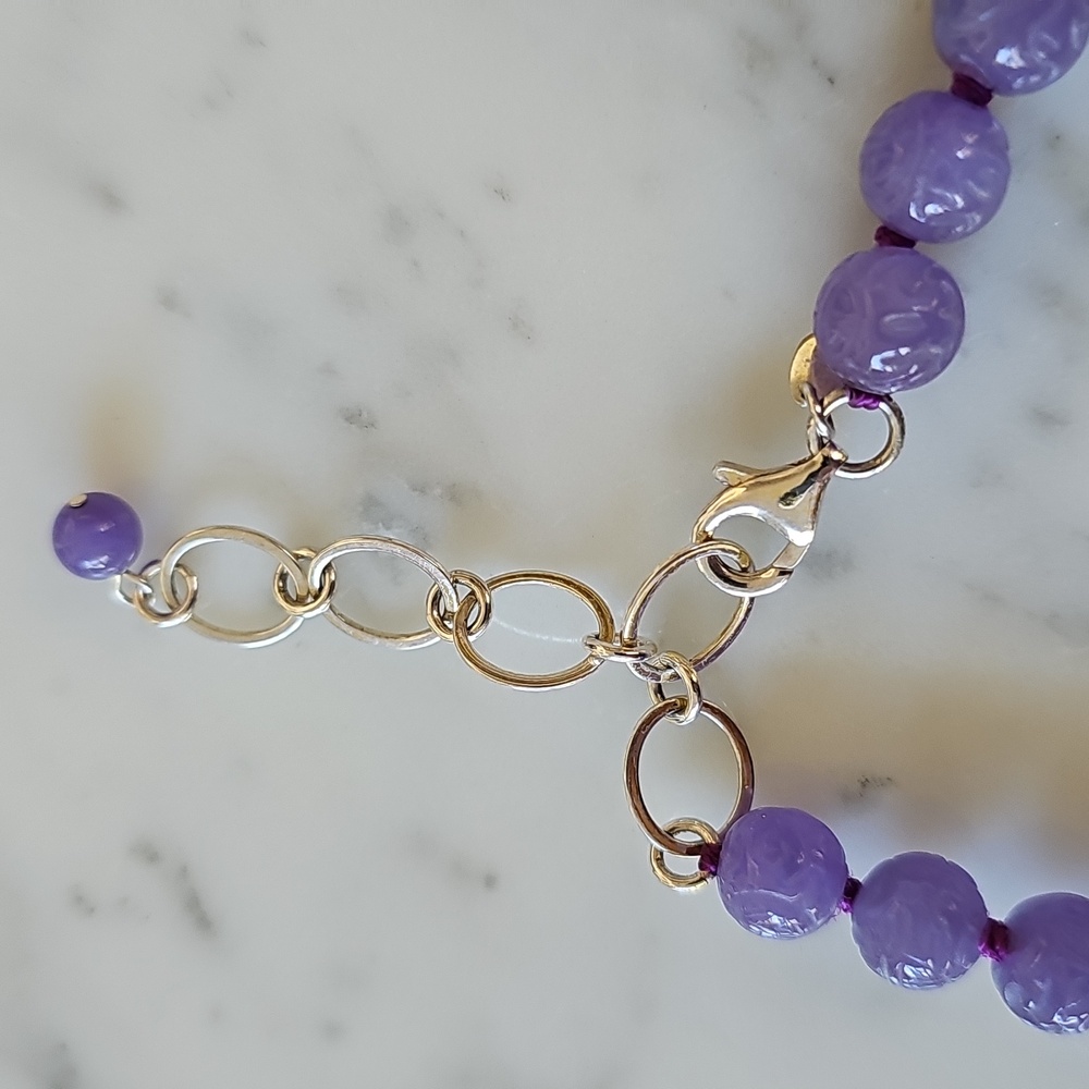 🪻HP🪻Lavender Jade Hand-Knotted Necklace 925 Chain - Picture 4 of 14